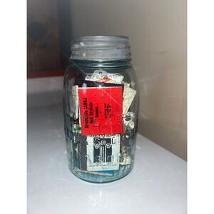 Vintage Atlas Strong Shoulder Mason Jar Aqua Blue Glass with Ball Zinc Lid Match